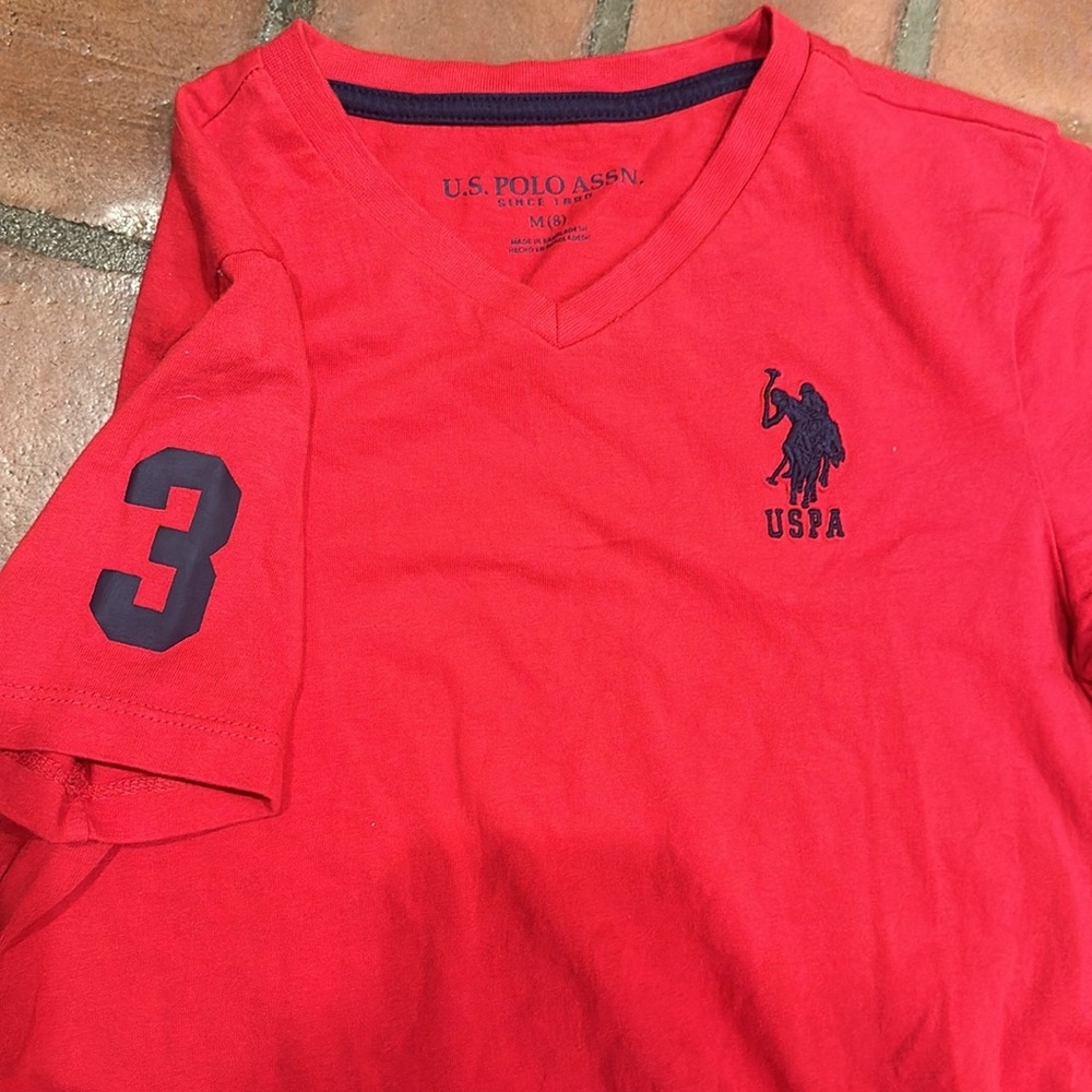 US. Polo. ASSN. Boys V-Neck Jersey Short Sleeve T-Shirt Red Size M (10/12) - Picture 3 of 4